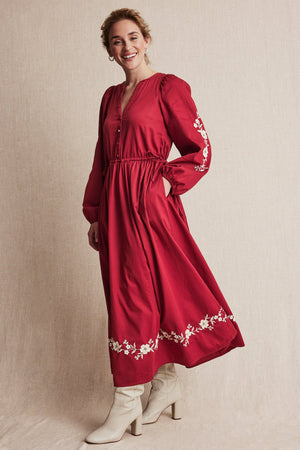 Women's red dress with embroidery