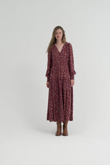 Womens red floral viscose dress